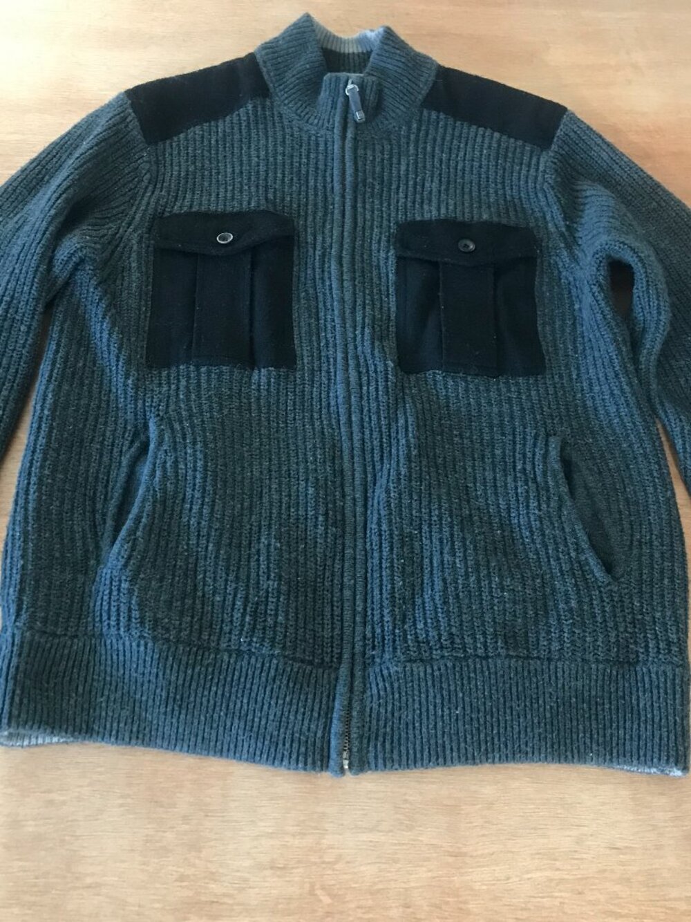 Quicksilver Cardigan Sweater Men L Gray Full Zip Ribbed Pockets Long Sleeve